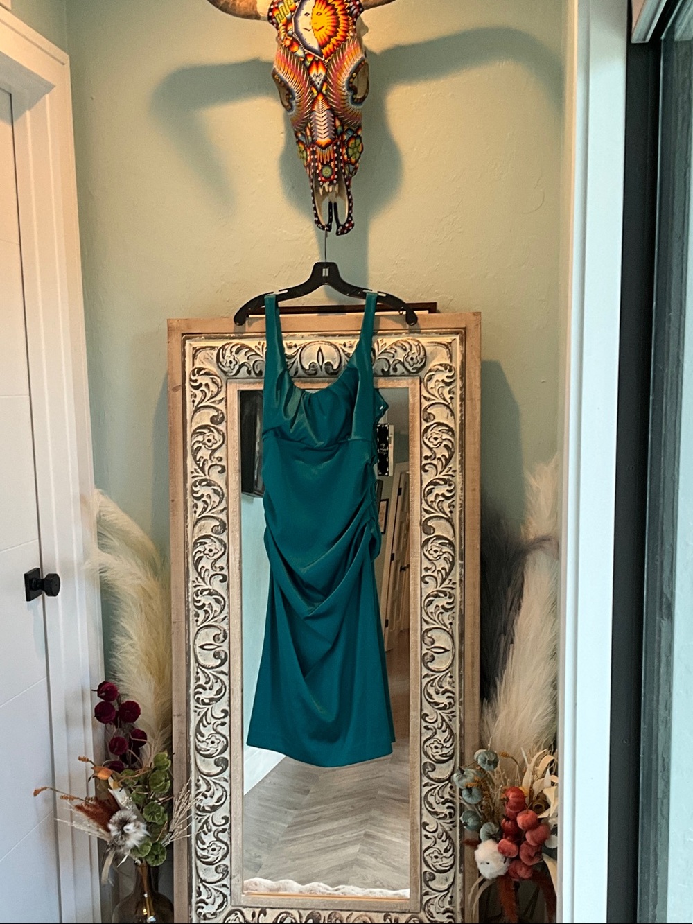 Suzi Chin for Maggy Boutique Teal Draped Midi Dress